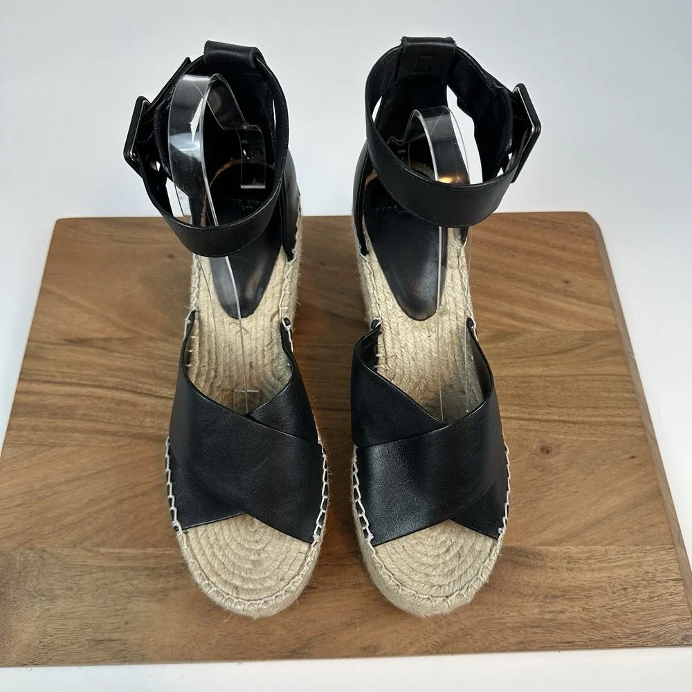 New Womens Marc Fisher LTD Able Espadrille Black Platform Wedge Sandals Size‎ 11